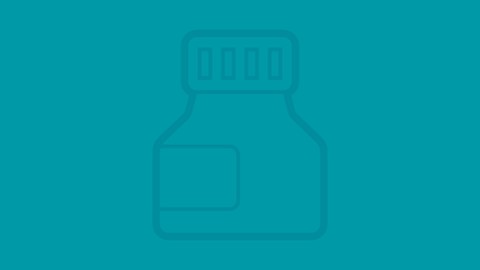 Teal background with prescription bottle icon
